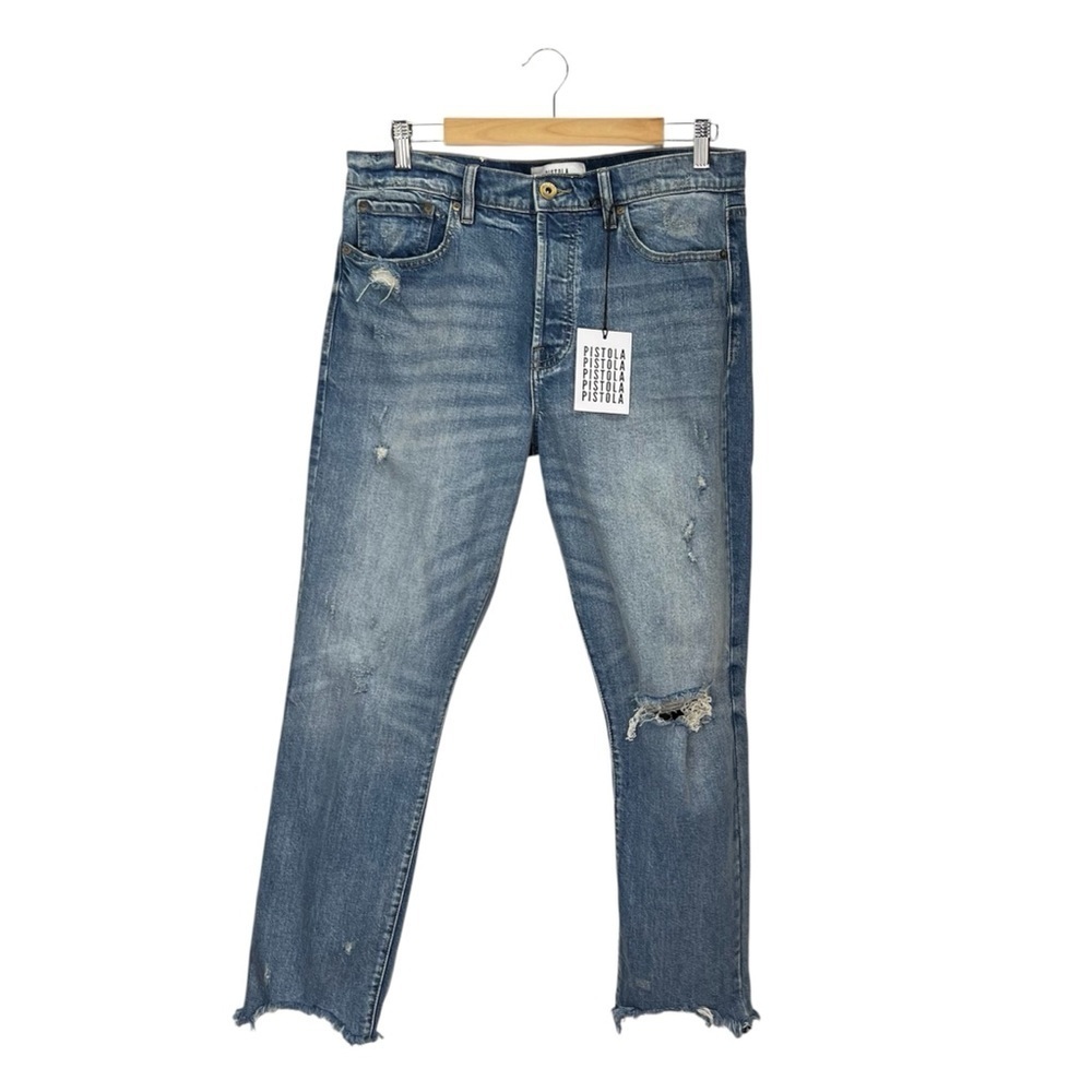 Pistola Nico High Rise Mom in Bluegrass Wash Size 30 Distressed Raw Hem New NWT